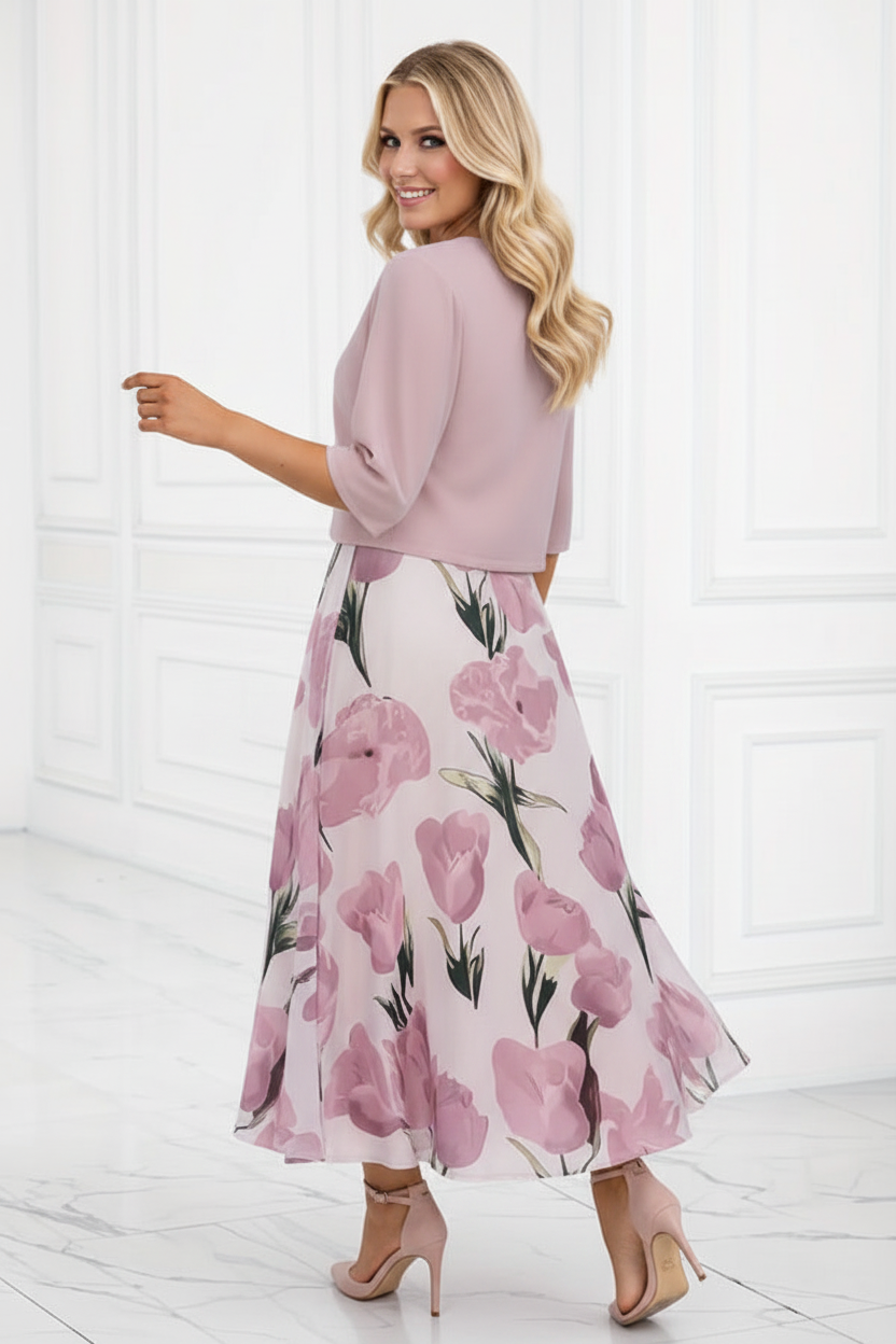 Allison | Women’s Sleeveless Matching Pink Midi Dress Set