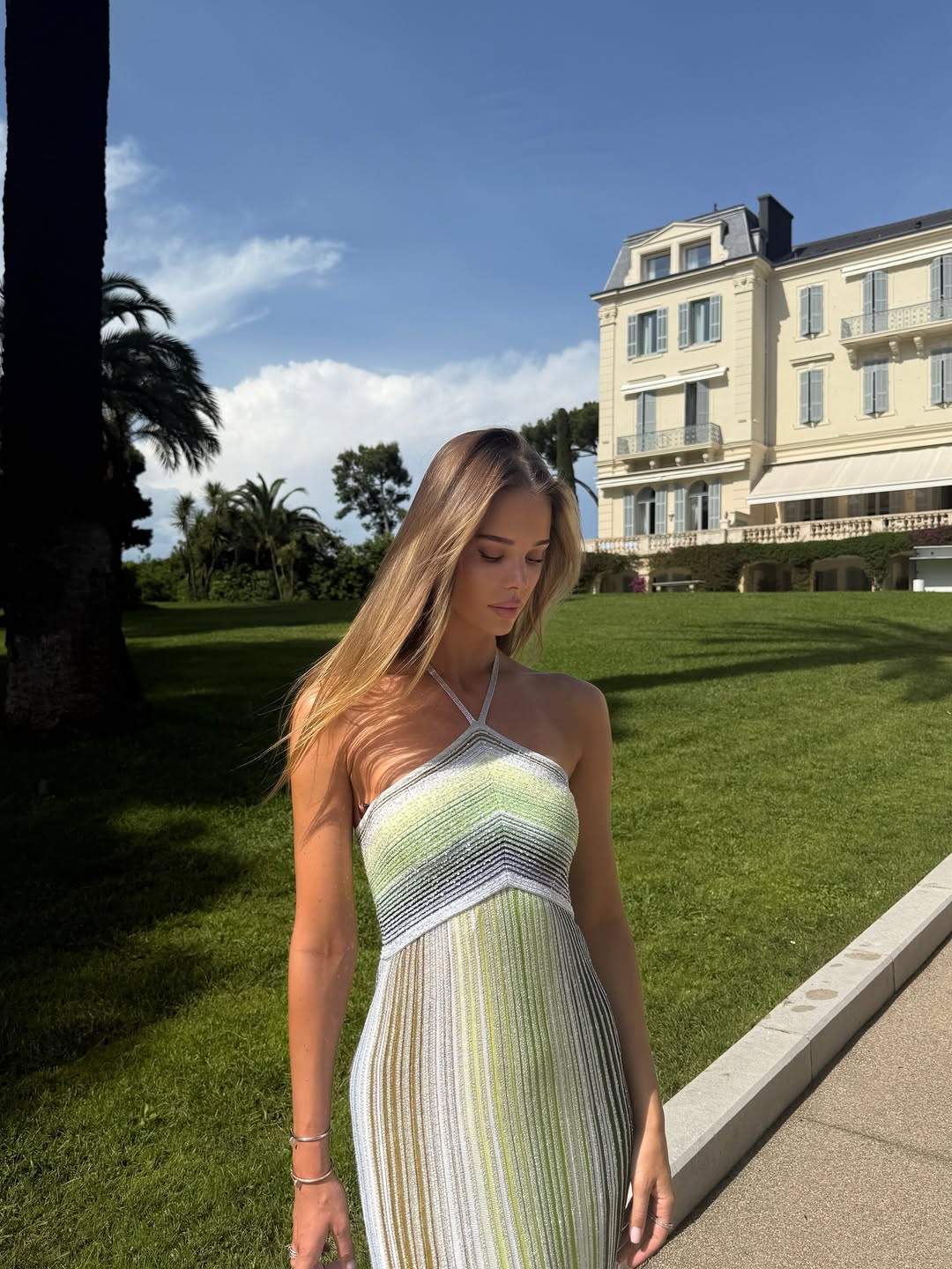Alliyah | Women’s Halter Neck Sleeveless Striped Maxi Dress