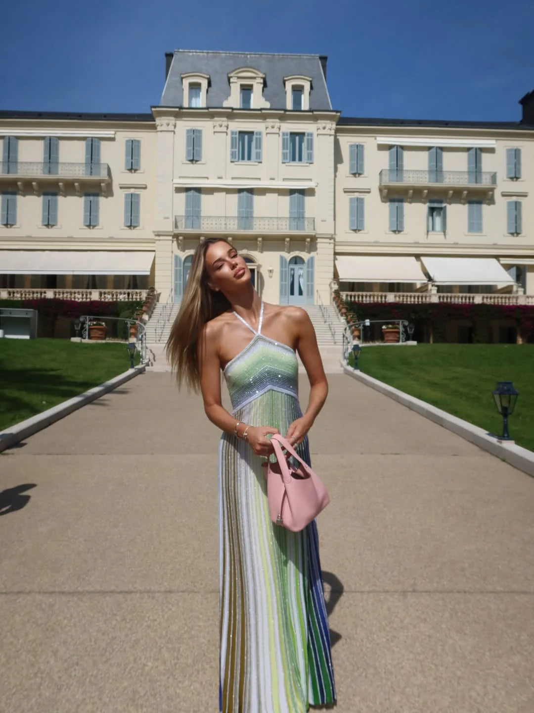 Alliyah | Women’s Halter Neck Sleeveless Striped Maxi Dress