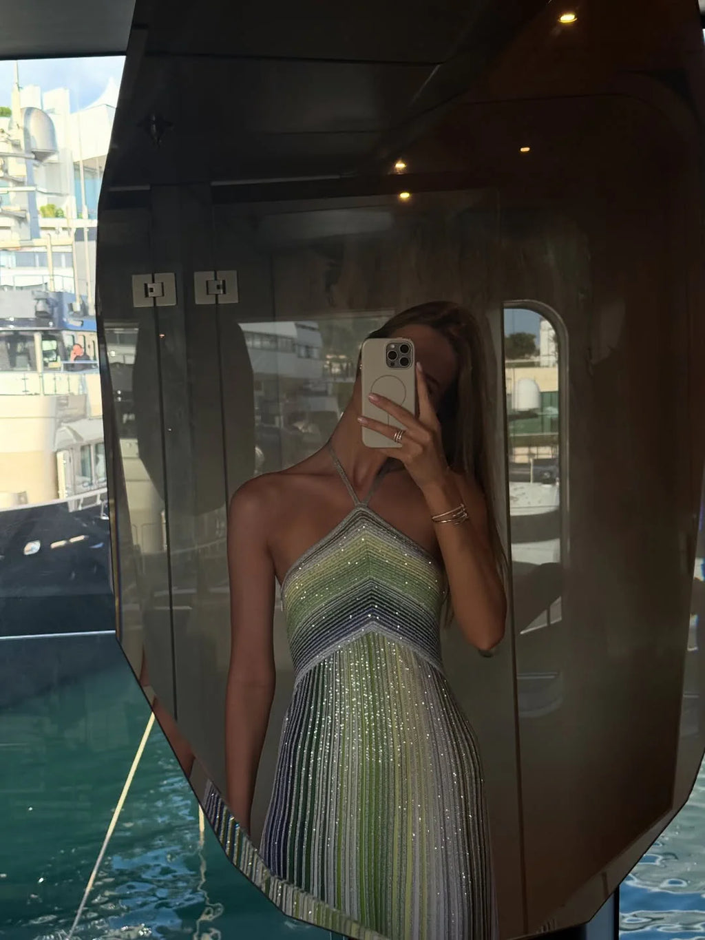 Alliyah | Women’s Halter Neck Sleeveless Striped Maxi Dress