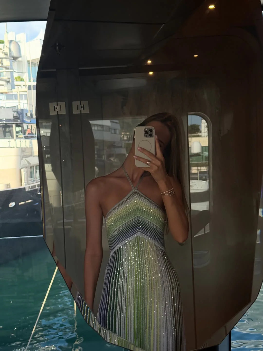 Alliyah | Women’s Halter Neck Sleeveless Striped Maxi Dress