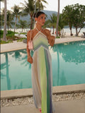 Alliyah | Women’s Halter Neck Sleeveless Striped Maxi Dress