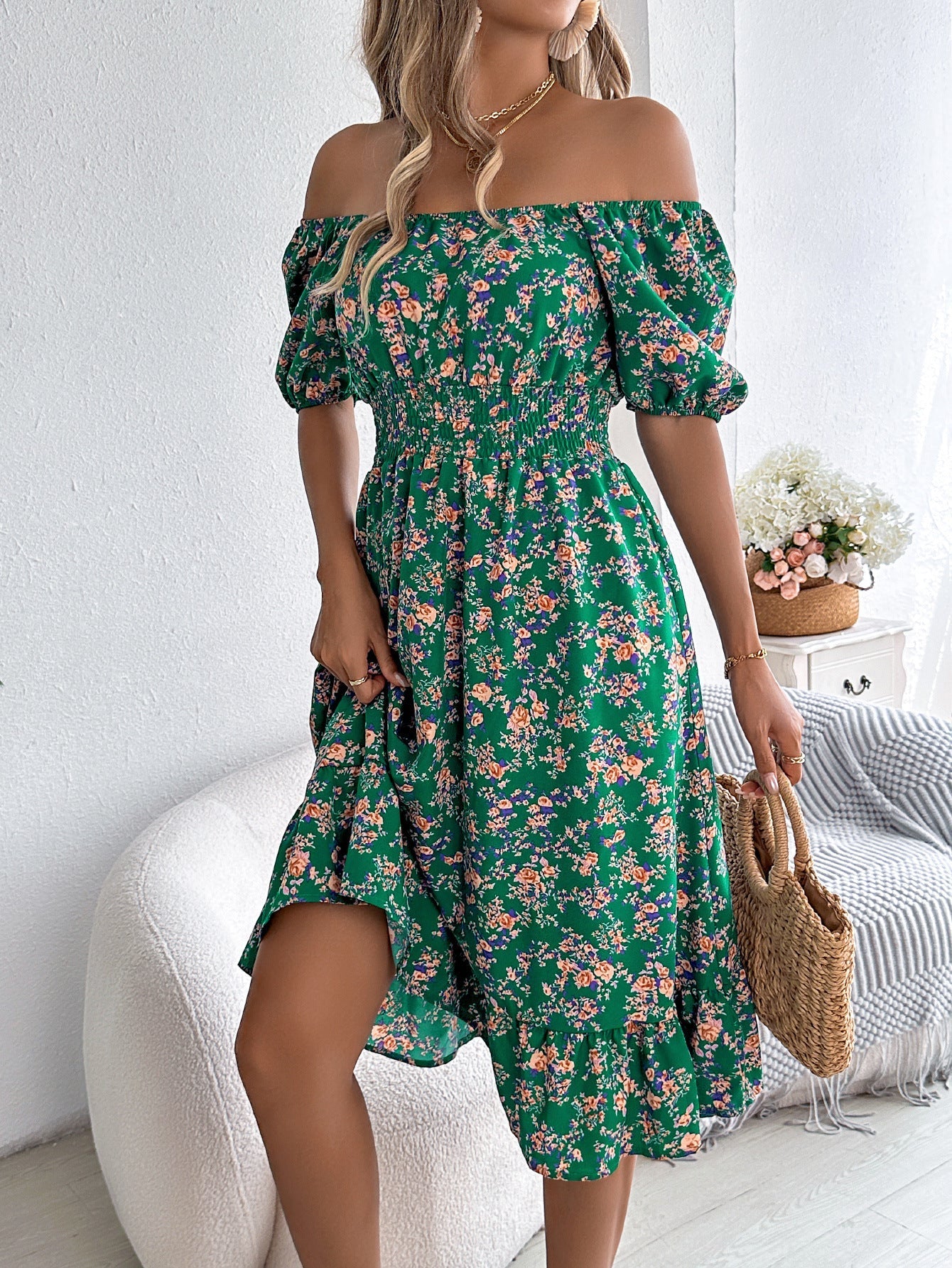 Alondra | Women's Off Shoulder Short Sleeve Floral Dress