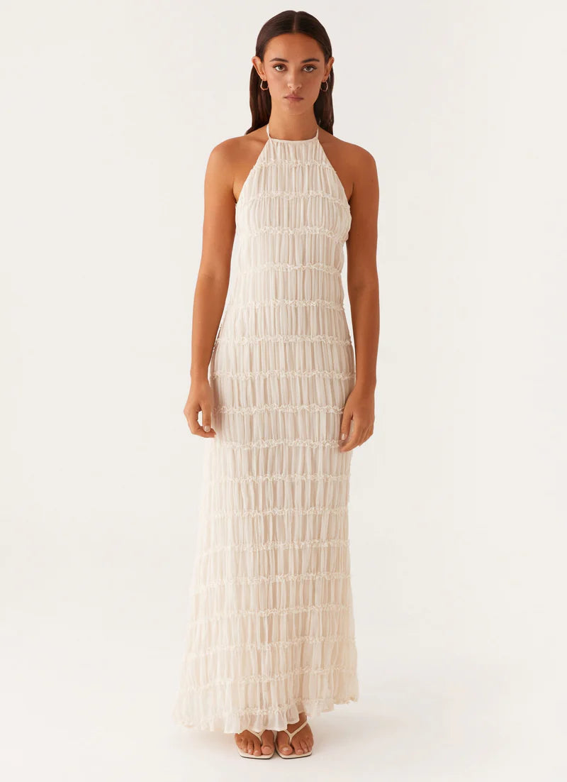 Altagracia | Women's Halter Neck Sleeveless A Line Maxi Dress