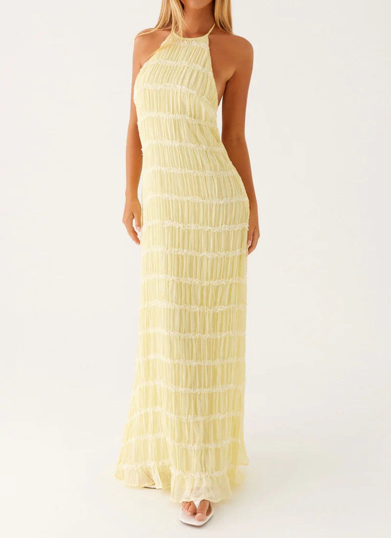 Altagracia | Women's Halter Neck Sleeveless A Line Maxi Dress
