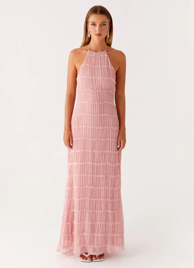 Altagracia | Women's Halter Neck Sleeveless A Line Maxi Dress