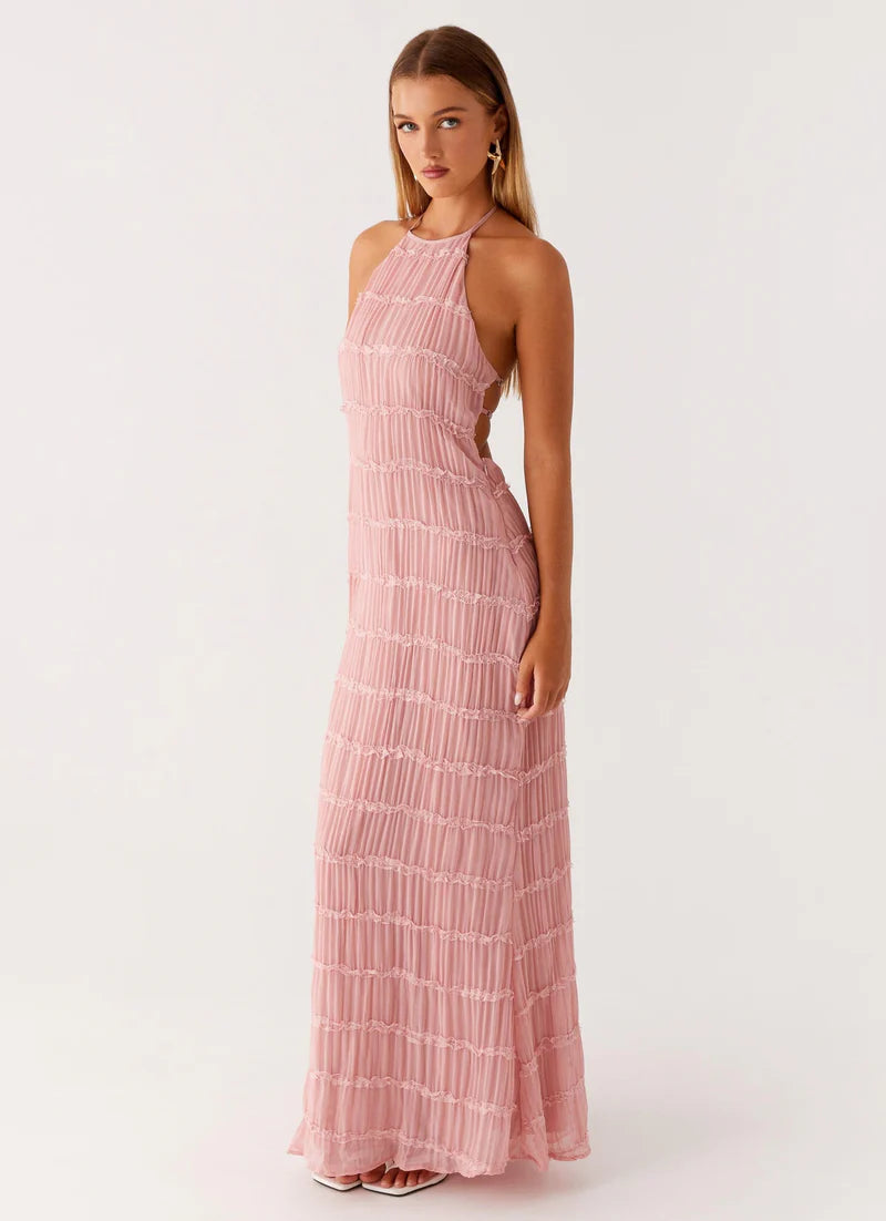Altagracia | Women's Halter Neck Sleeveless A Line Maxi Dress