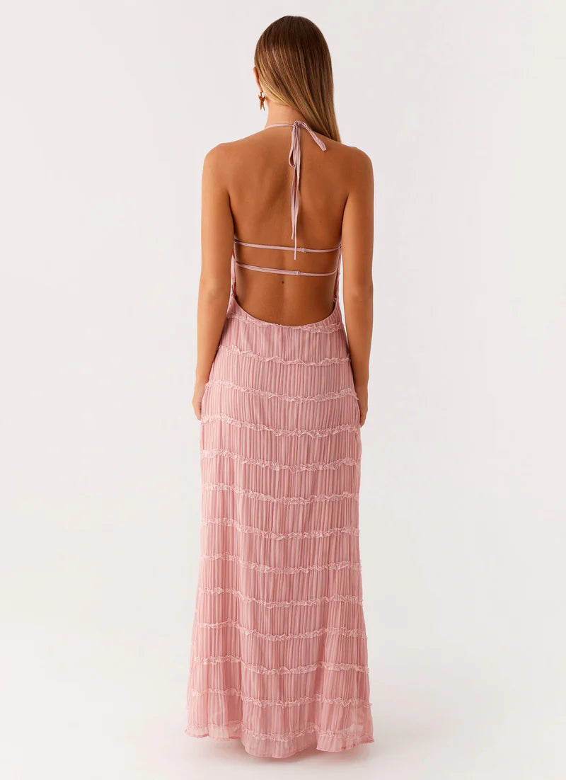 Altagracia | Women's Halter Neck Sleeveless A Line Maxi Dress