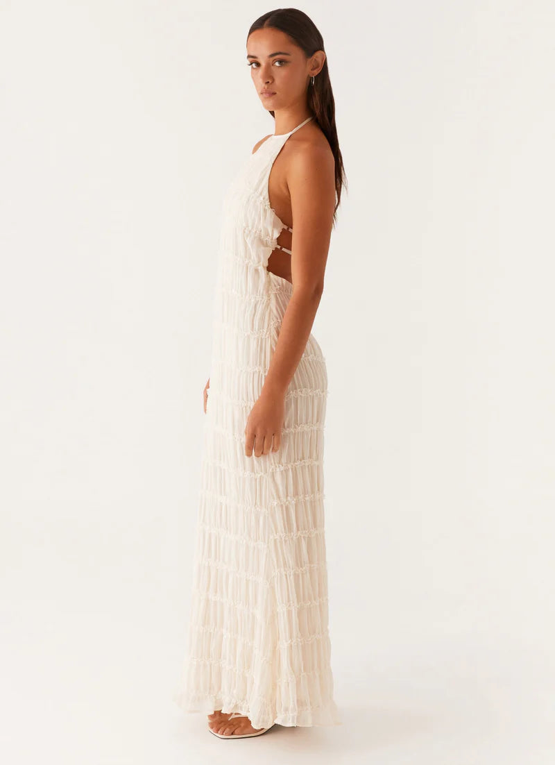 Altagracia | Women's Halter Neck Sleeveless A Line Maxi Dress