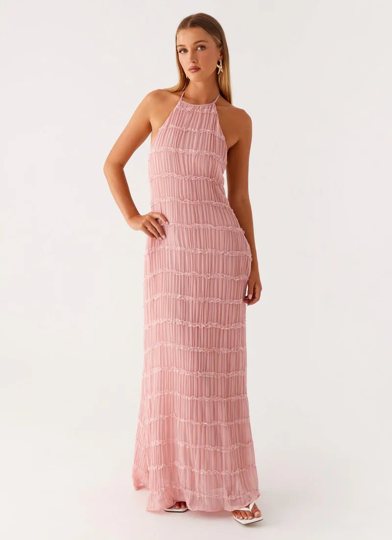 Altagracia | Women's Halter Neck Sleeveless A Line Maxi Dress
