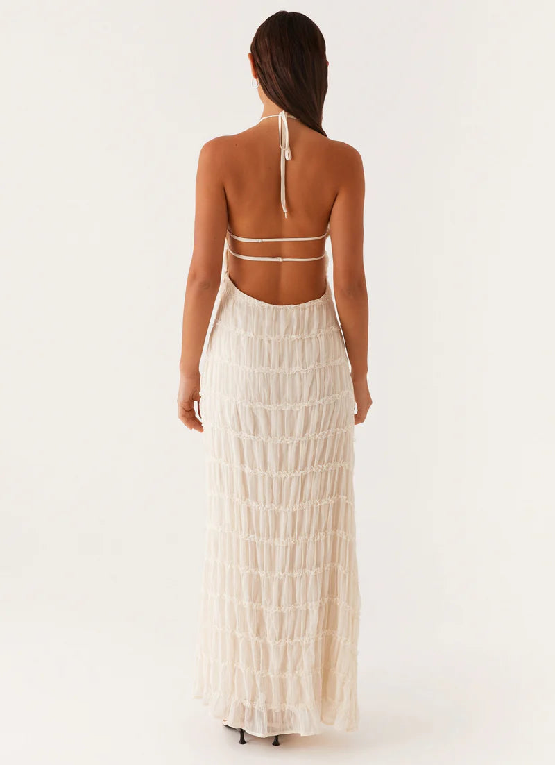 Altagracia | Women's Halter Neck Sleeveless A Line Maxi Dress