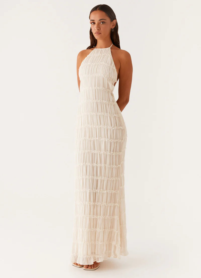 Altagracia | Women's Halter Neck Sleeveless A Line Maxi Dress
