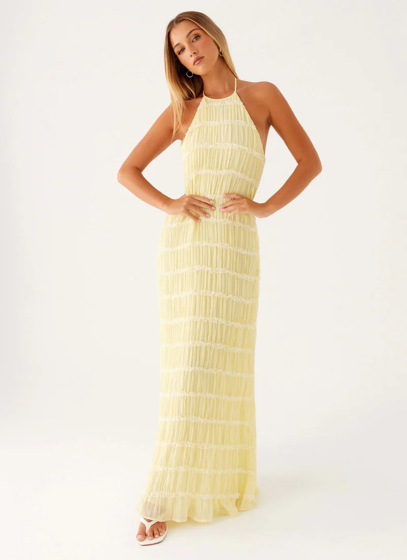 Altagracia | Women's Halter Neck Sleeveless A Line Maxi Dress