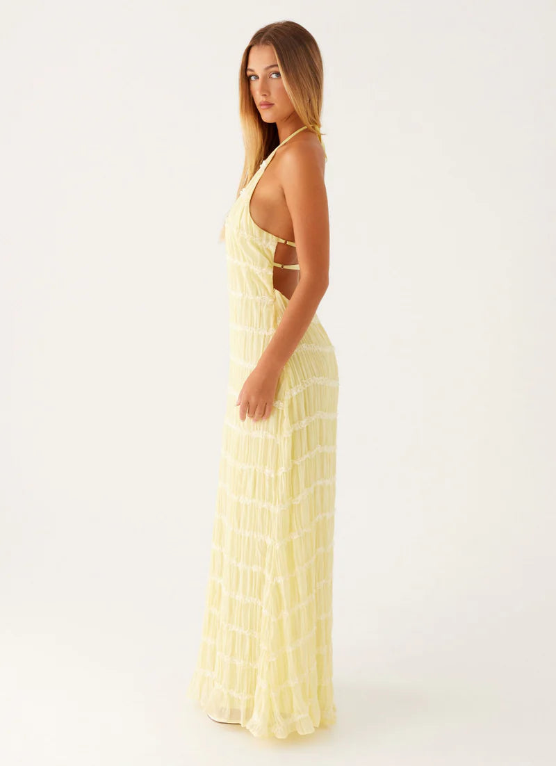 Altagracia | Women's Halter Neck Sleeveless A Line Maxi Dress