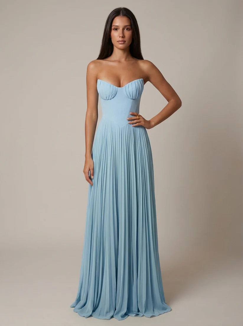 Altha | Women's Strapless Sweatheart Neck Pleated Maxi Dress