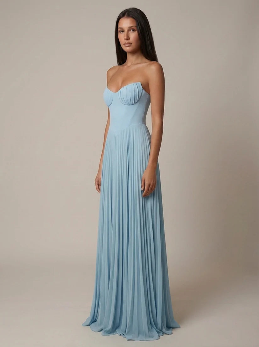 Altha | Women's Strapless Sweatheart Neck Pleated Maxi Dress