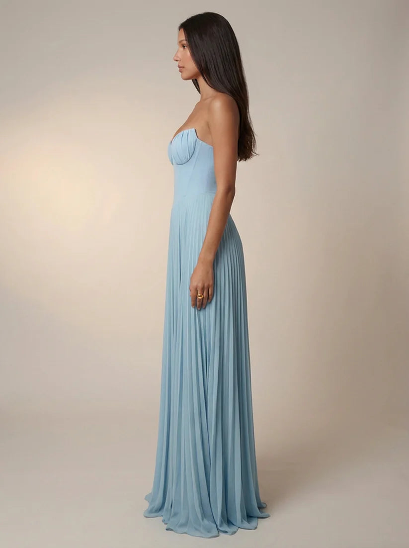 Altha | Women's Strapless Sweatheart Neck Pleated Maxi Dress