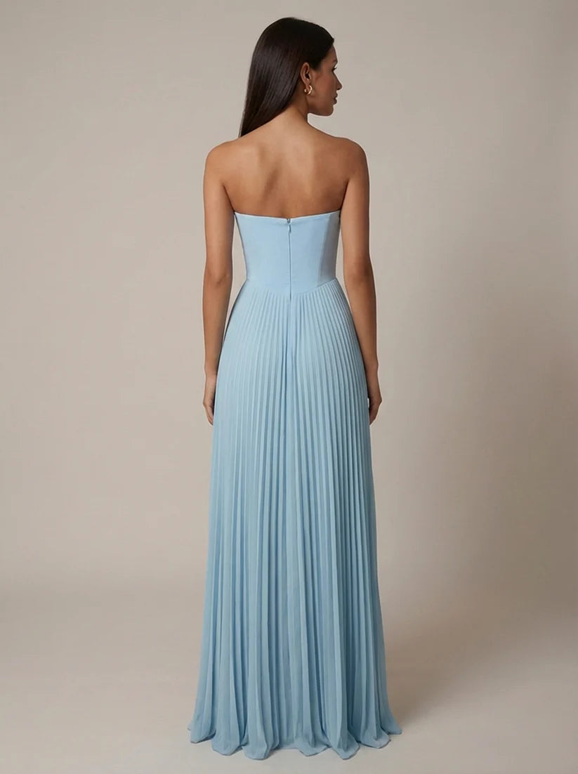 Altha | Women's Strapless Sweatheart Neck Pleated Maxi Dress