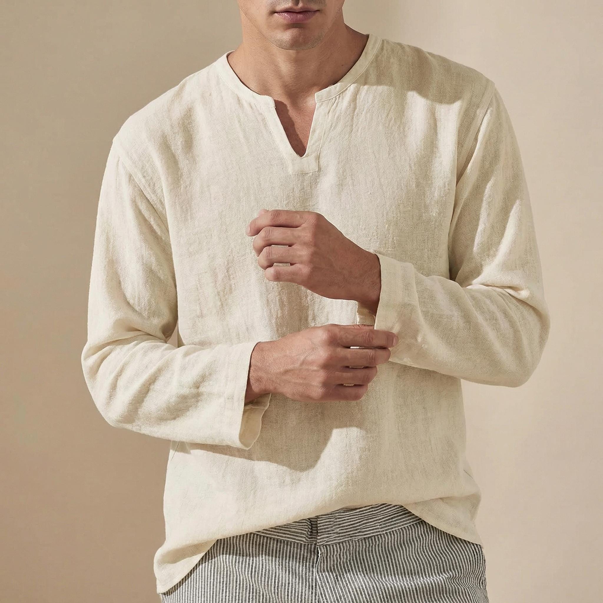 Altonio | Men's Split Neck Long Sleeve Dress Shirt