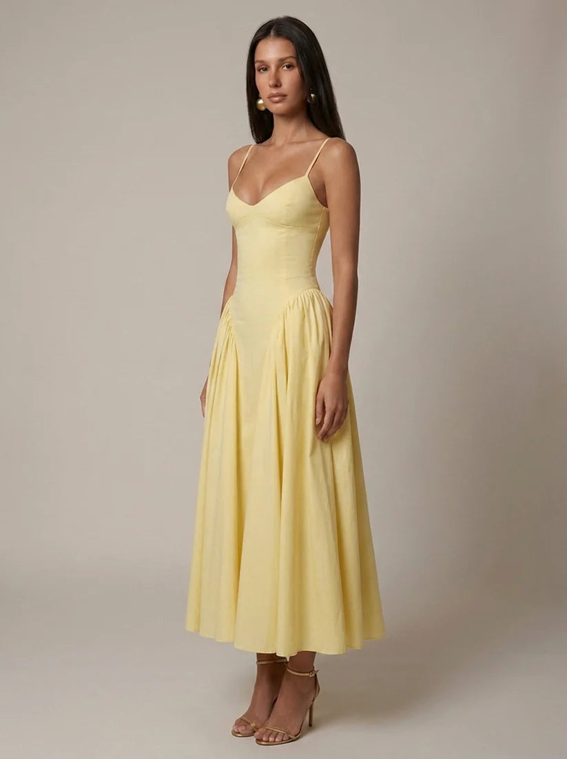 Alvera | Women's Fitted Sleeveless Sweatheart Neck Flowy Midi Dress