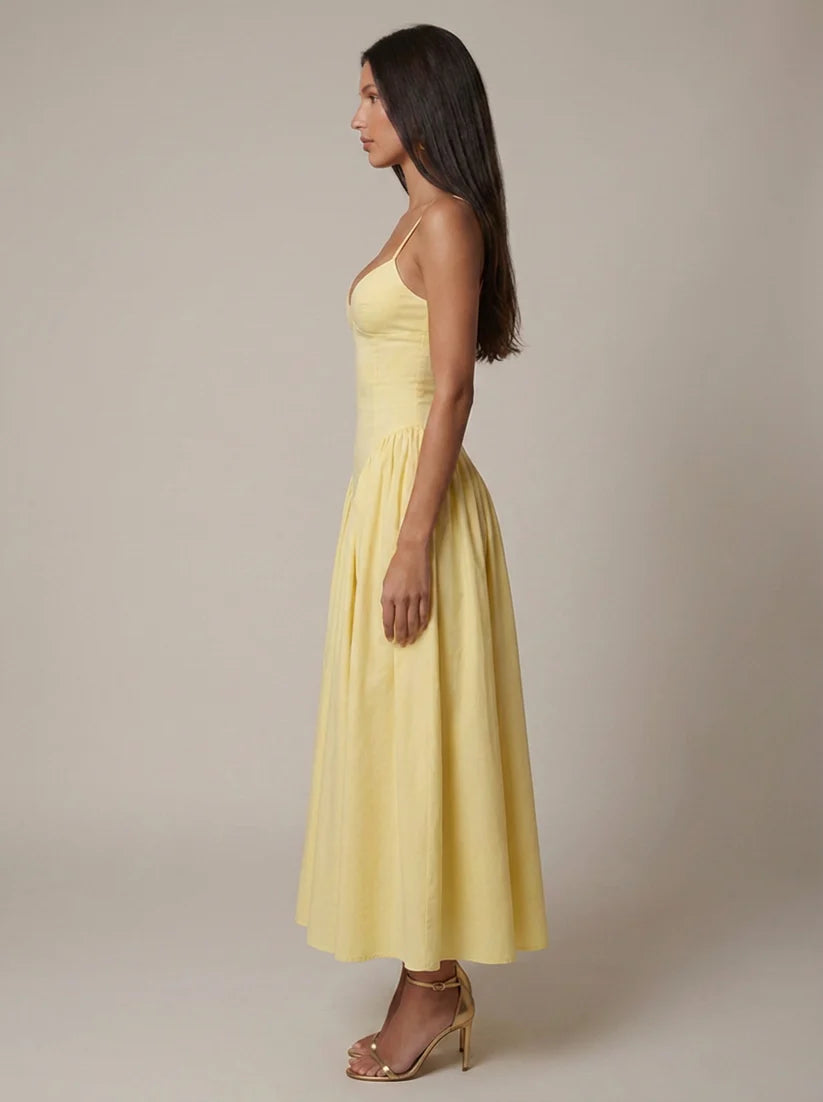 Alvera | Women's Fitted Sleeveless Sweatheart Neck Flowy Midi Dress