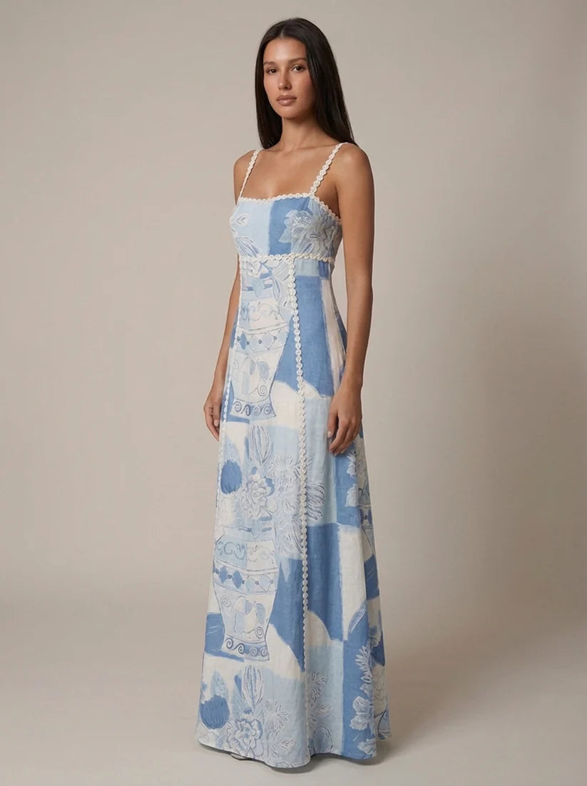 Alvia | Women's Printed Sleeveless Square Neck Maxi Dress