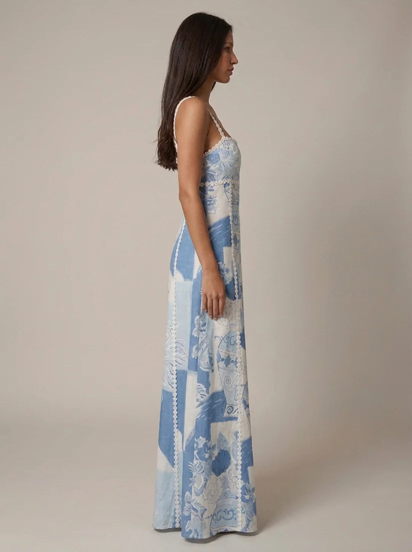 Alvia | Women's Printed Sleeveless Square Neck Maxi Dress