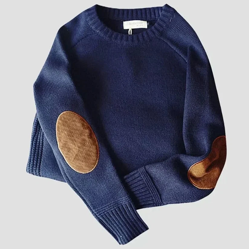 Alvira | Women's Long Sleeve Crewneck Elbow Patch Sweater