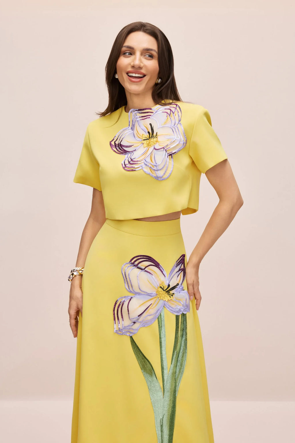 Alvita | Women’s Floral Applique Flowy Summer Two Piece Set