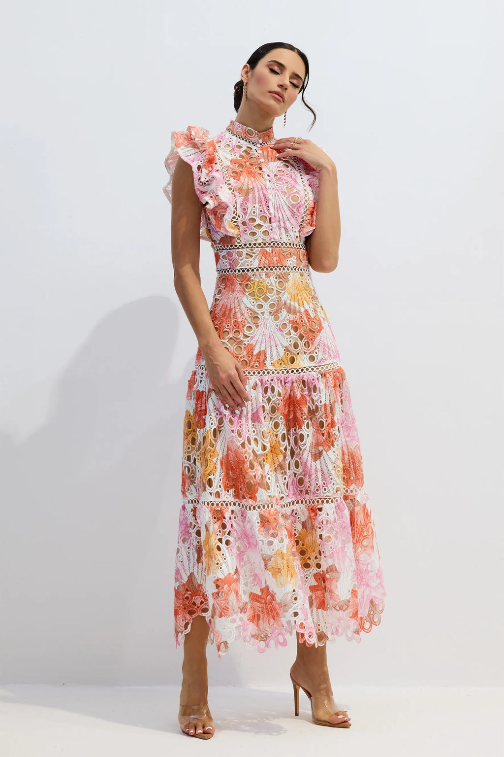 Alysa | Women’s Flutter Sleeve High Neck Cutout Maxi Dress