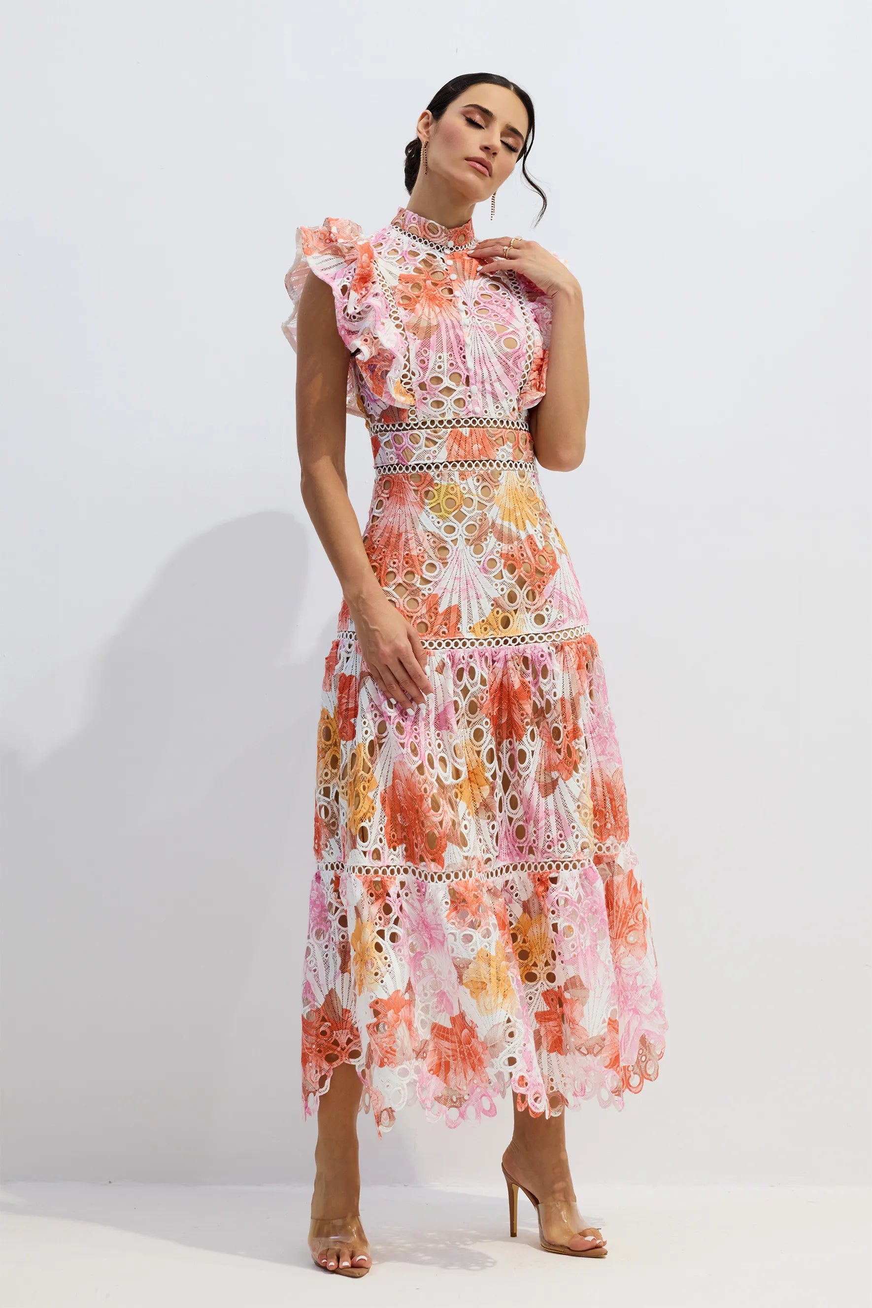 Alysa | Women’s Flutter Sleeve High Neck Cutout Maxi Dress