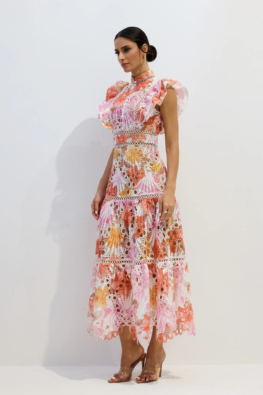 Alysa | Women’s Flutter Sleeve High Neck Cutout Maxi Dress