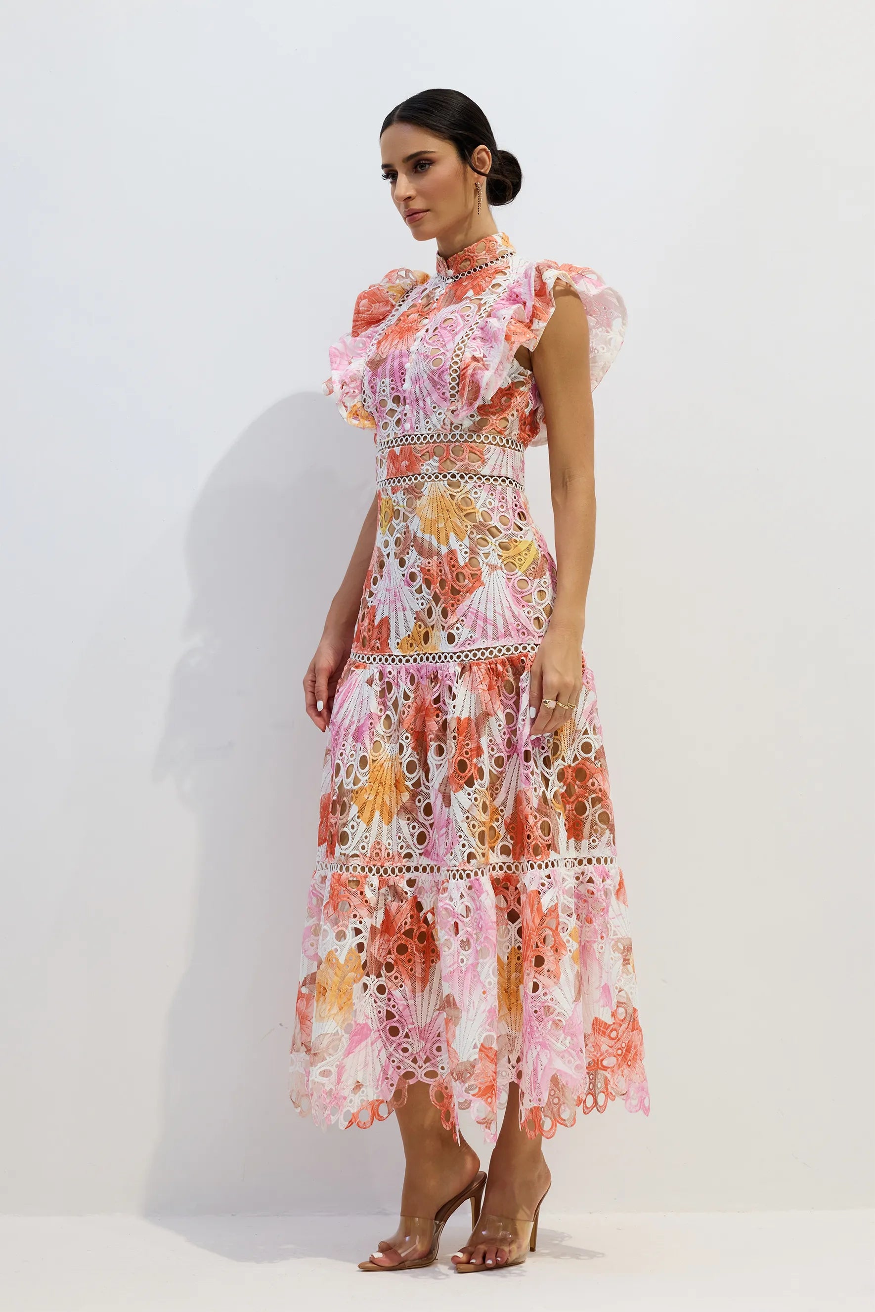 Alysa | Women’s Flutter Sleeve High Neck Cutout Maxi Dress