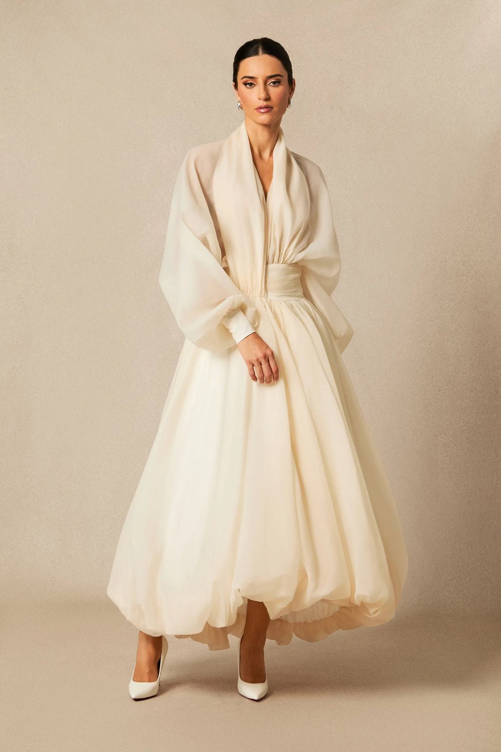 Alysha | Women’s Mesh Long Sleeve V Neck Flowy Maxi Dress