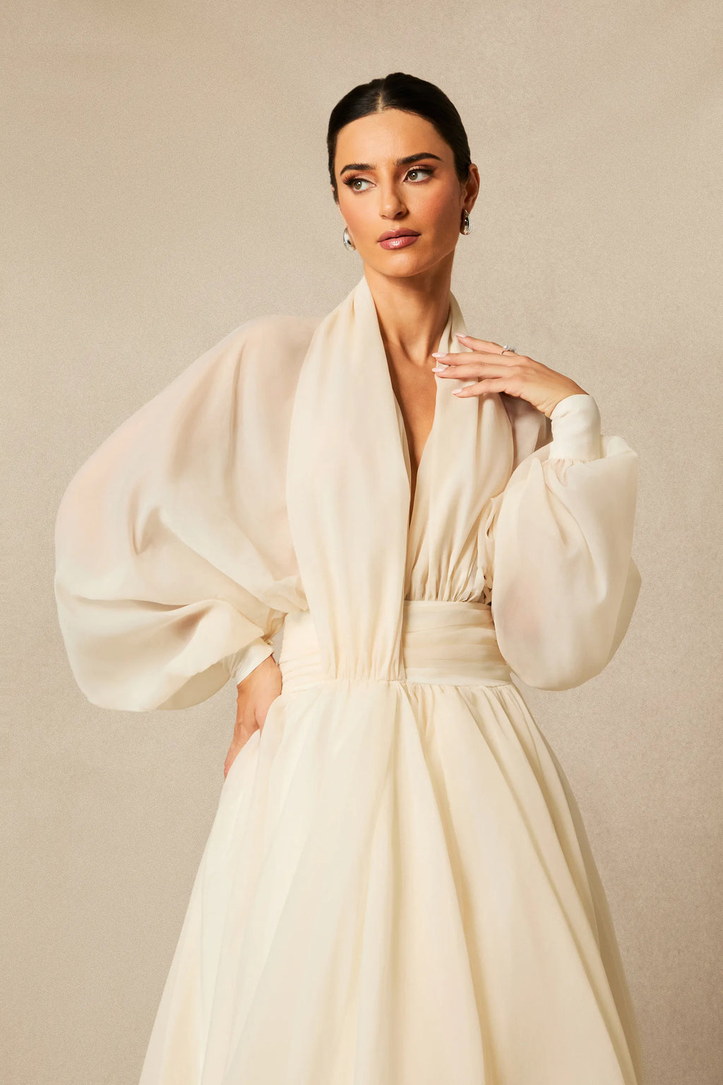 Alysha | Women’s Mesh Long Sleeve V Neck Flowy Maxi Dress
