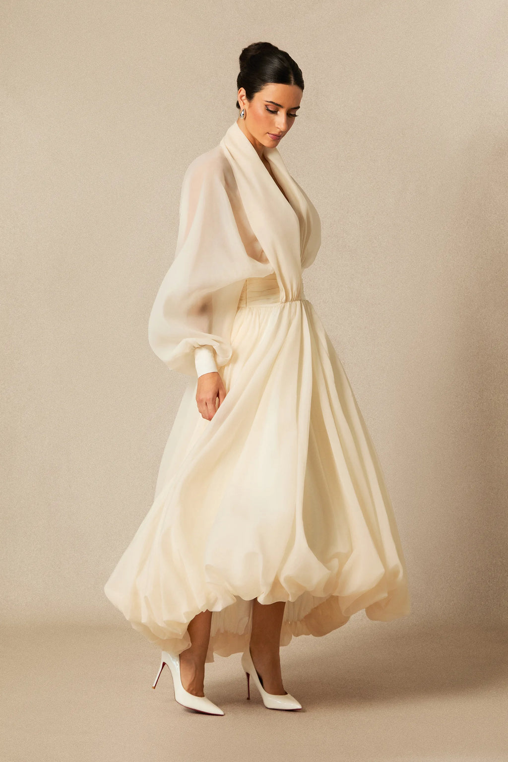 Alysha | Women’s Mesh Long Sleeve V Neck Flowy Maxi Dress