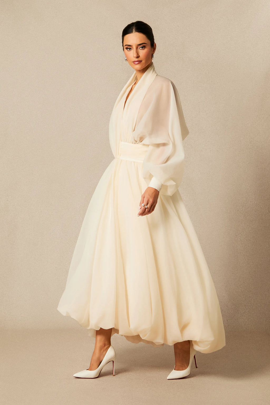 Alysha | Women’s Mesh Long Sleeve V Neck Flowy Maxi Dress