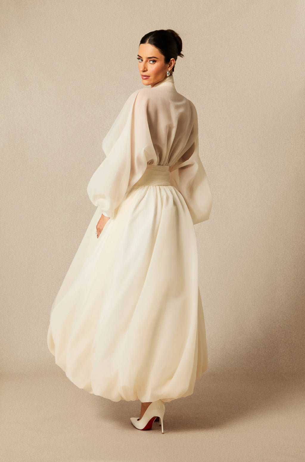 Alysha | Women’s Mesh Long Sleeve V Neck Flowy Maxi Dress