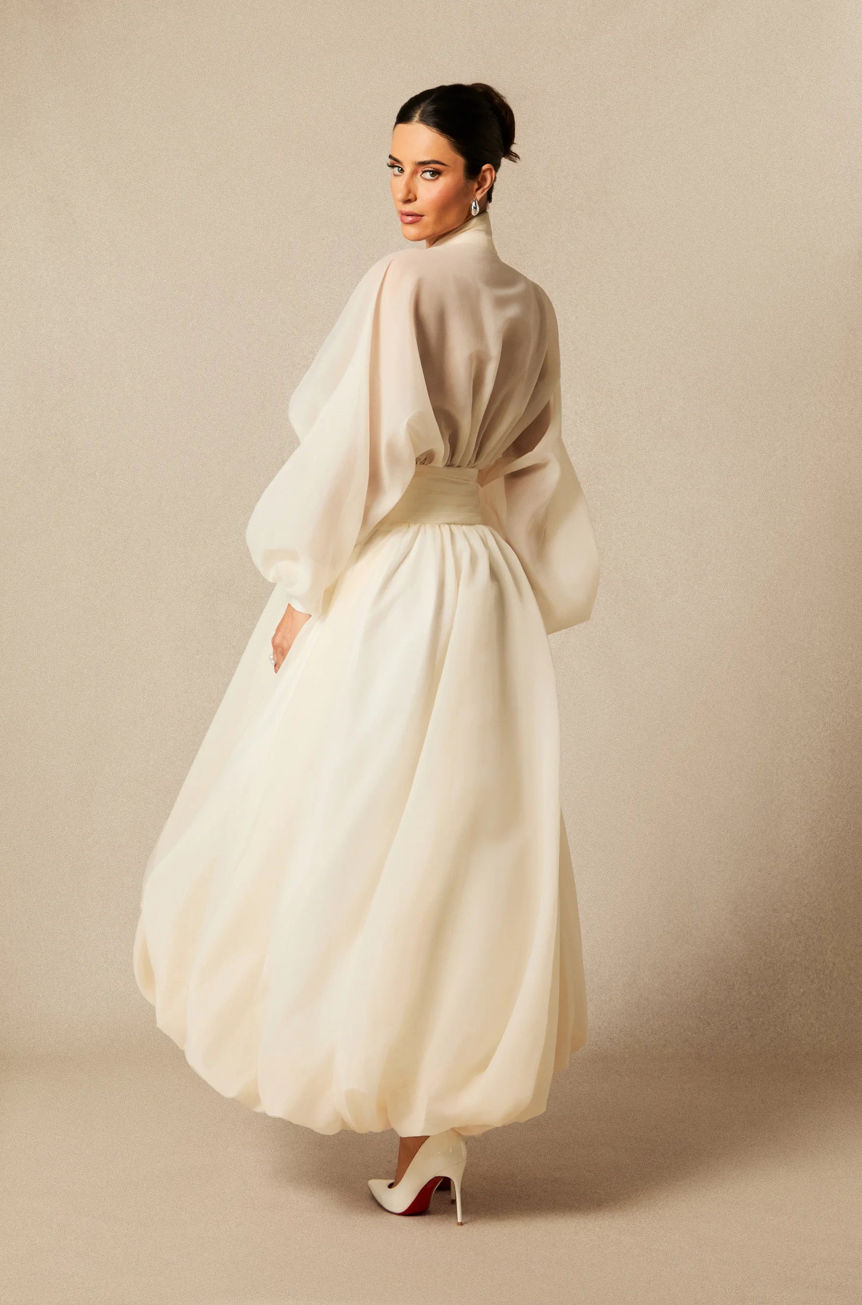 Alysha | Women’s Mesh Long Sleeve V Neck Flowy Maxi Dress