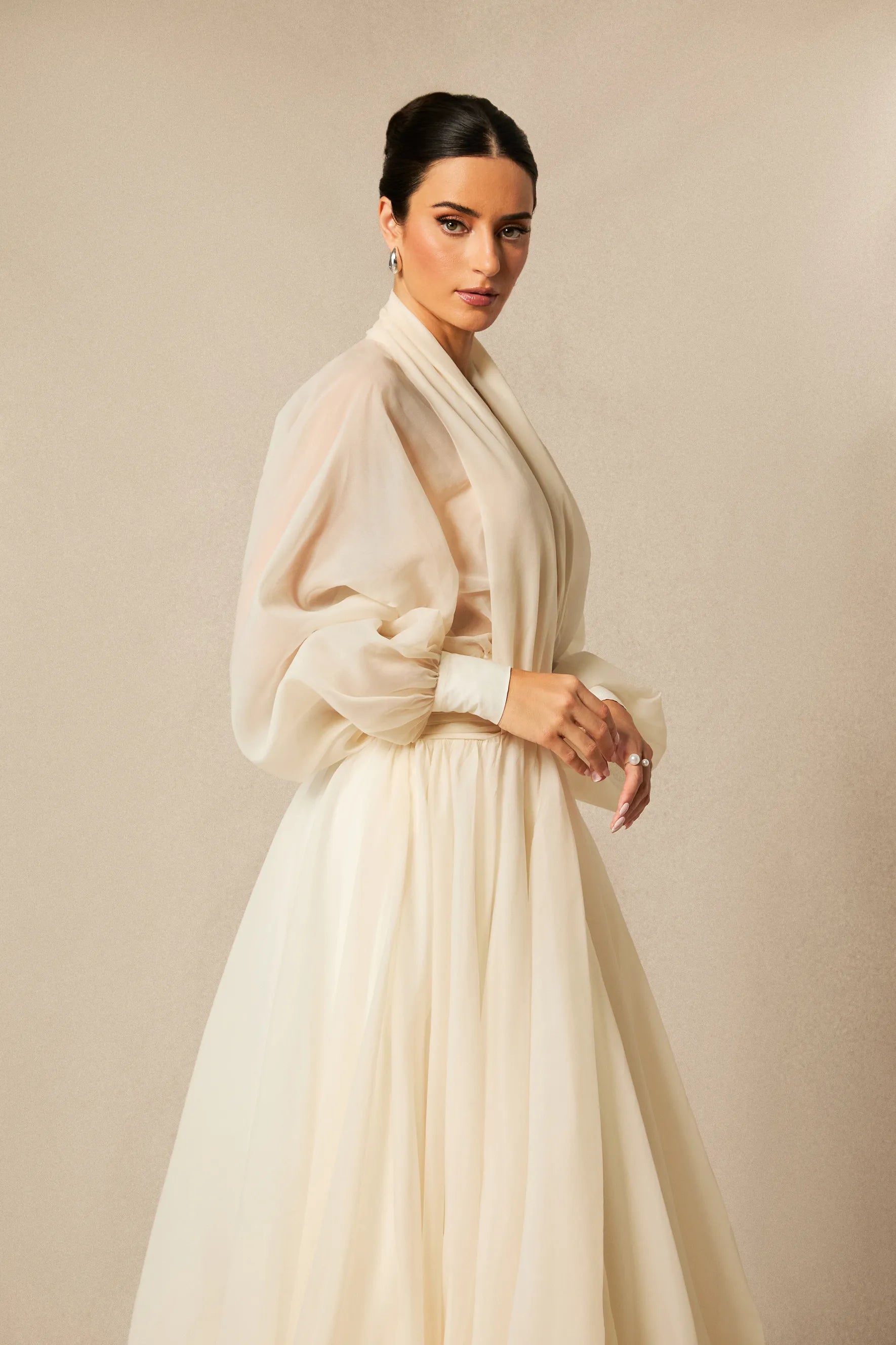 Alysha | Women’s Mesh Long Sleeve V Neck Flowy Maxi Dress