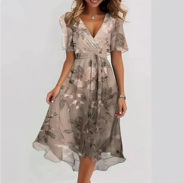 Alyson | Women's V Neck Short Sleeve Floral Midi Dress