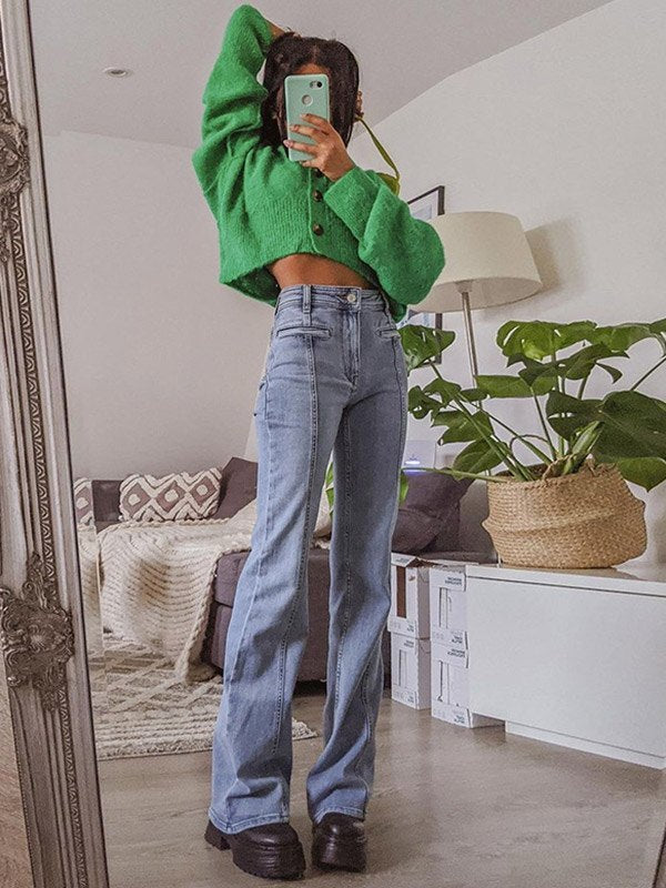 Alyssa | Women's High Waisted Flare Leg Blue Jeans