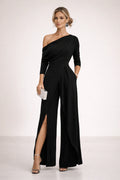 Amada | Women’s One Shoulder Draped Wrap Front Wide Leg Jumpsuit