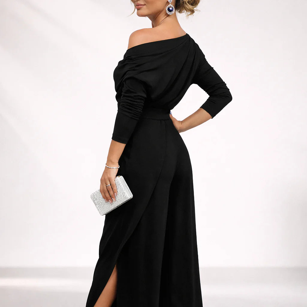 Amada | Women’s One Shoulder Draped Wrap Front Wide Leg Jumpsuit