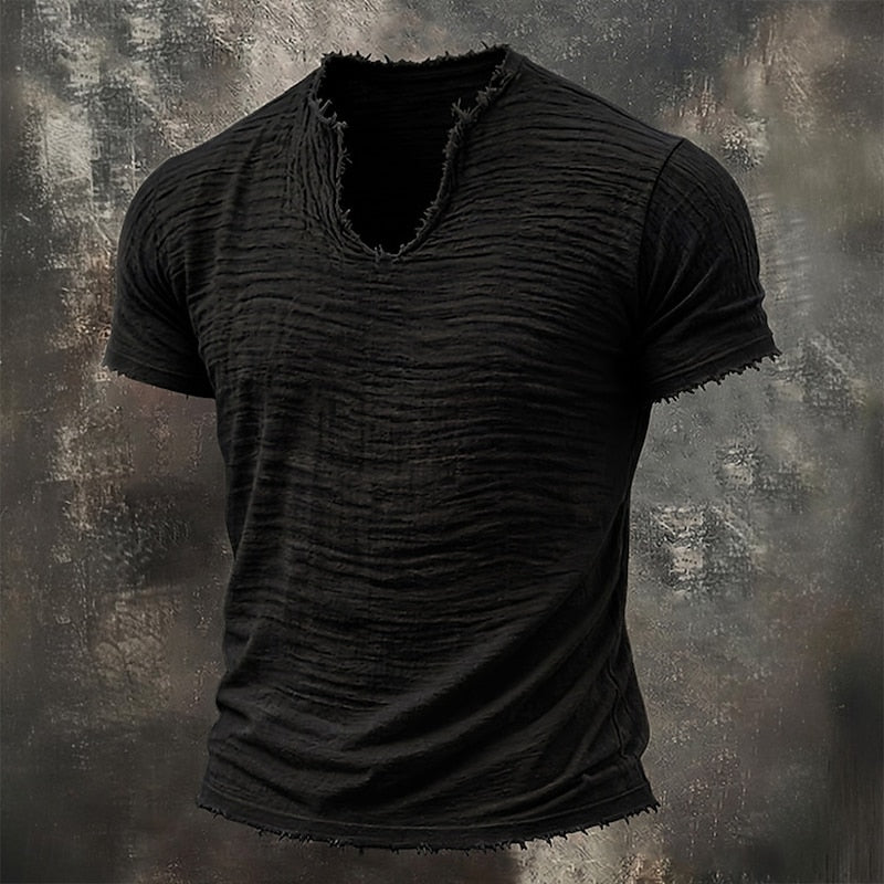 Amadeus | Men's Distressed Collarless Short Sleeve T Shirt