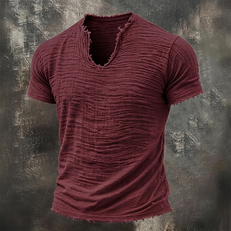 Amadeus | Men's Distressed Collarless Short Sleeve T Shirt