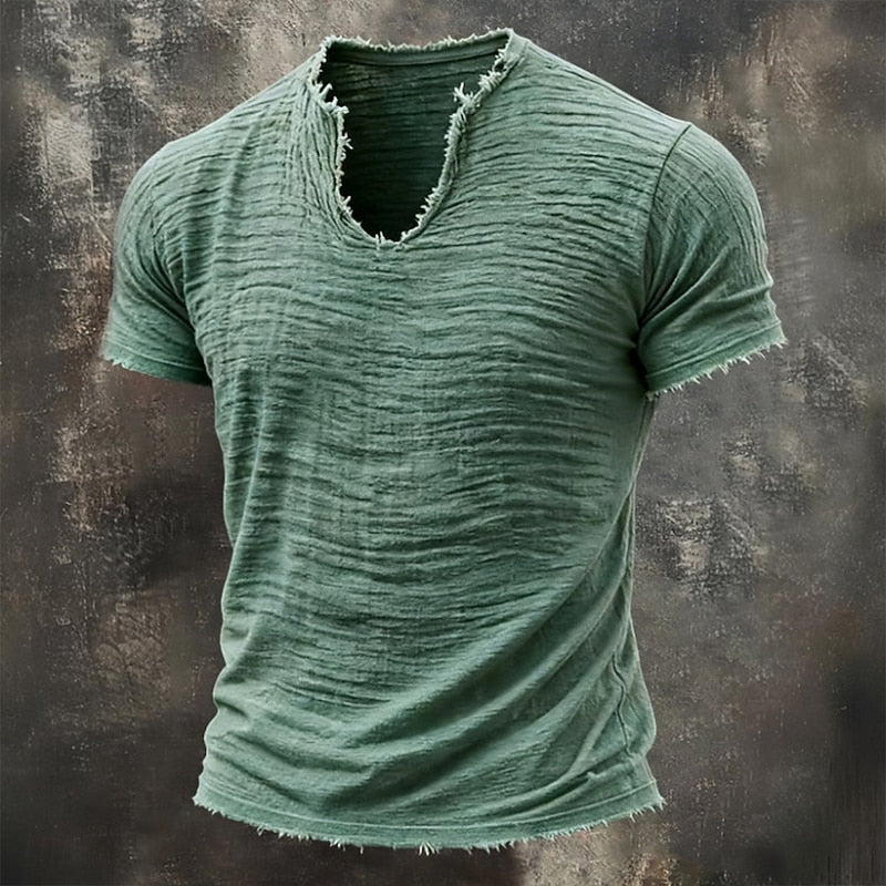 Amadeus | Men's Distressed Collarless Short Sleeve T Shirt