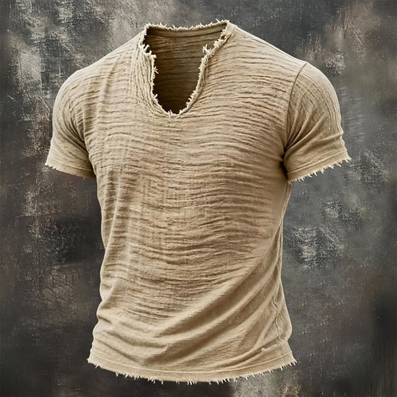 Amadeus | Men's Distressed Collarless Short Sleeve T Shirt