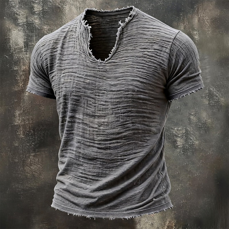 Amadeus | Men's Distressed Collarless Short Sleeve T Shirt