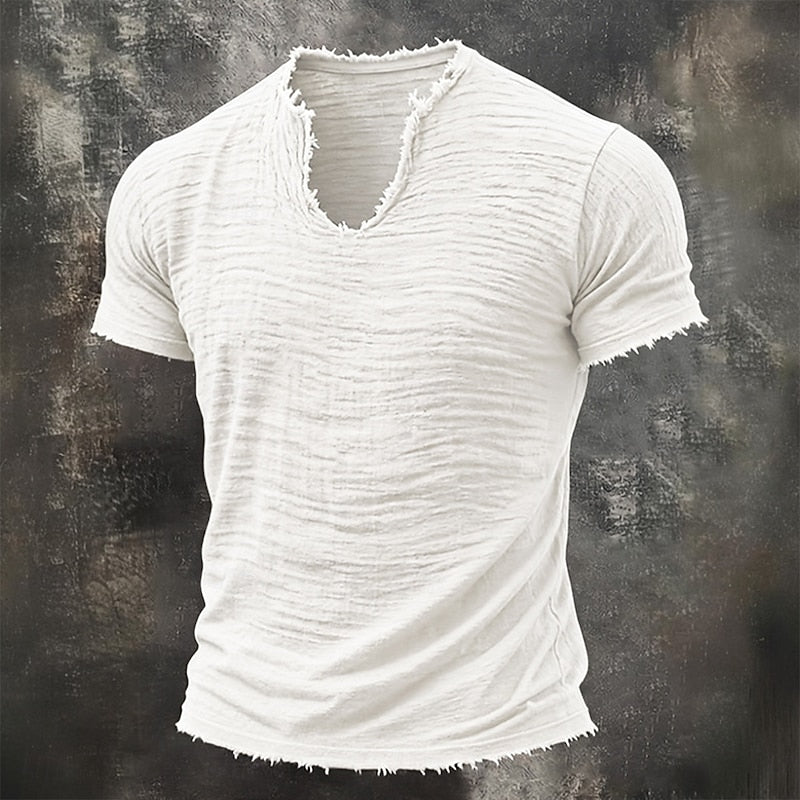 Amadeus | Men's Distressed Collarless Short Sleeve T Shirt